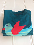 Baby Bird - teal coloured organic cotton t-shirt for babies with hand applique bird - isabee.co.uk