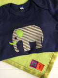 Baby Elephant Blue Sleepsuit with Apple Green Blanket