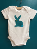 Newborn Set - Rabbit Babygrow, Sleepsuit with Mitts & Cotton Blanket - Teal