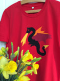 Dragon Applique T-shirt - unisex/mens fit - Red