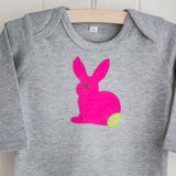 Baby Rabbit Applique Sleepsuit - bright pink on grey melange
