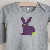 Baby Rabbit Applique Sleepsuit -aubergine on grey melange