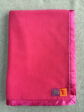 Handmade fleece baby blanket in Candy Pink with matching satin trim - isabee.co.uk