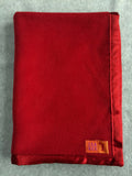 Handmade fleece baby blanket in Red with matching satin trim - isabee.co.uk