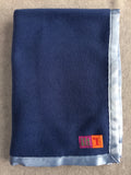 Handmade fleece baby blanket in New Blue with matching satin trim - isabee.co.uk