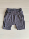 Baby shorts in fine stripe blue - soft jersey cotton. Designed to be worn over a nappy. isabee.co.uk