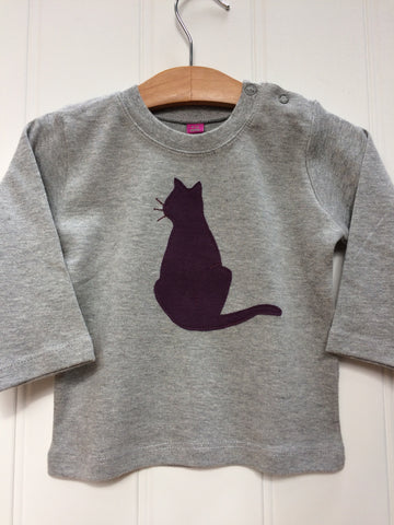 Baby Cat - long-sleeved cotton t-shirt for babies - Grey - isabee.co.uk