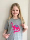 Dinosaur T-shirt - Grey - shirt-sleeved melange cotton t-shirt for kids with hand applique dinosaur in pink  - isabee.co.uk