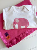 Newborn Set - Elephant Sleepsuit & Fleece Blanket - Pink