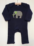 Baby Elephant Applique Sleepsuit - blue