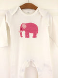 Baby Elephant Applique Sleepsuit - white