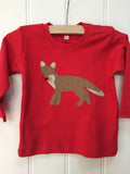 Baby Fox - long-sleeved organic cotton orange t-shirt for babies with hand applique fox - isabee.co.uk