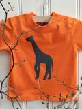 Baby Giraffe - orange organic cotton t-shirt for babies with hand applique grey giraffe - isabee.co.uk