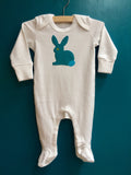 Newborn Set - Rabbit Babygrow, Sleepsuit with Mitts & Cotton Blanket - Teal