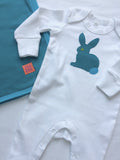 Newborn Set - Rabbit Sleepsuit & Cotton Blanket - Teal