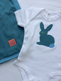 Newborn Set - Rabbit Babygrow & Cotton Blanket - Teal
