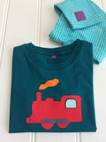 Isabee Train t-shirt (Teal) with turquoise and green stripy leggings