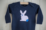 Baby Rabbit Applique Sleepsuit - lavender on blue