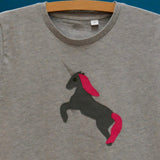 Unicorn Applique T-shirt - womens fit - Grey