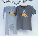 Baby Bee Sleepsuit and Bee T-shirt for kids  - grey - isabee