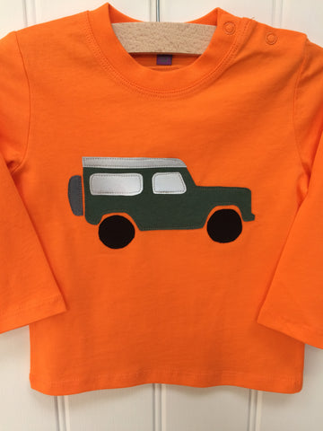 Baby jeep - long-sleeved organic cotton orange t-shirt for babies - isabee.co.uk