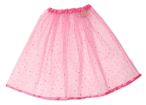Pink Sparkly Skirt - for children. Handmade from fine tulle with expandable soft satin waistband and satin ribbon hem - isabee.co.uk